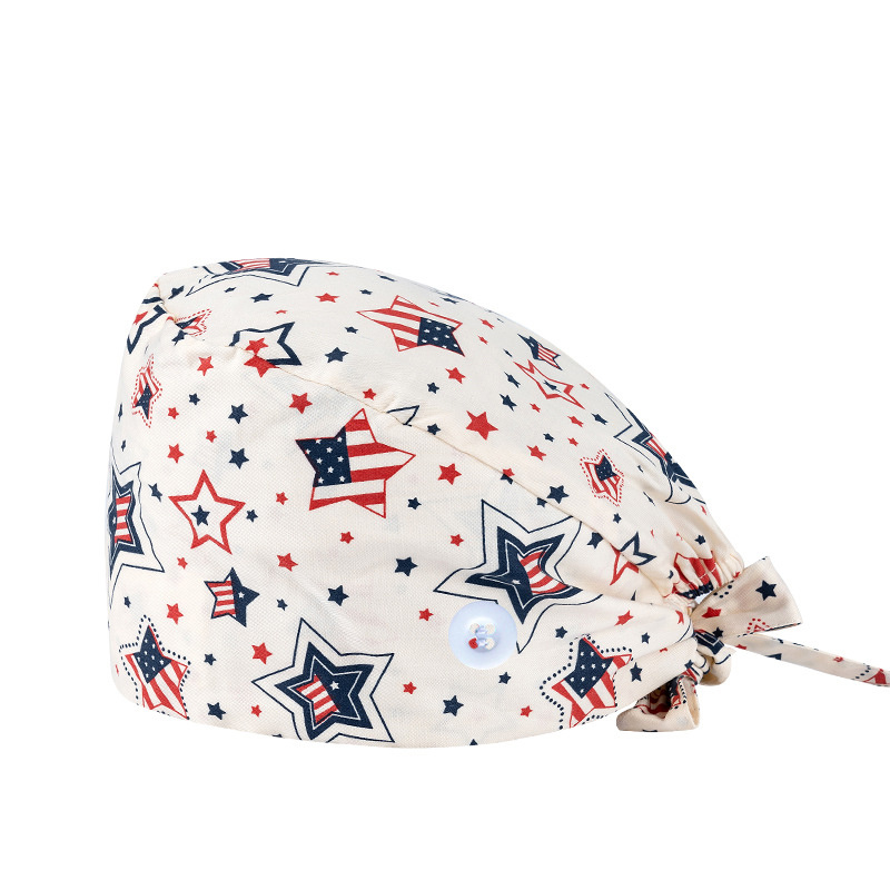 Light Cartoon Print Nurse Hat Adjustable Scrub Cap
