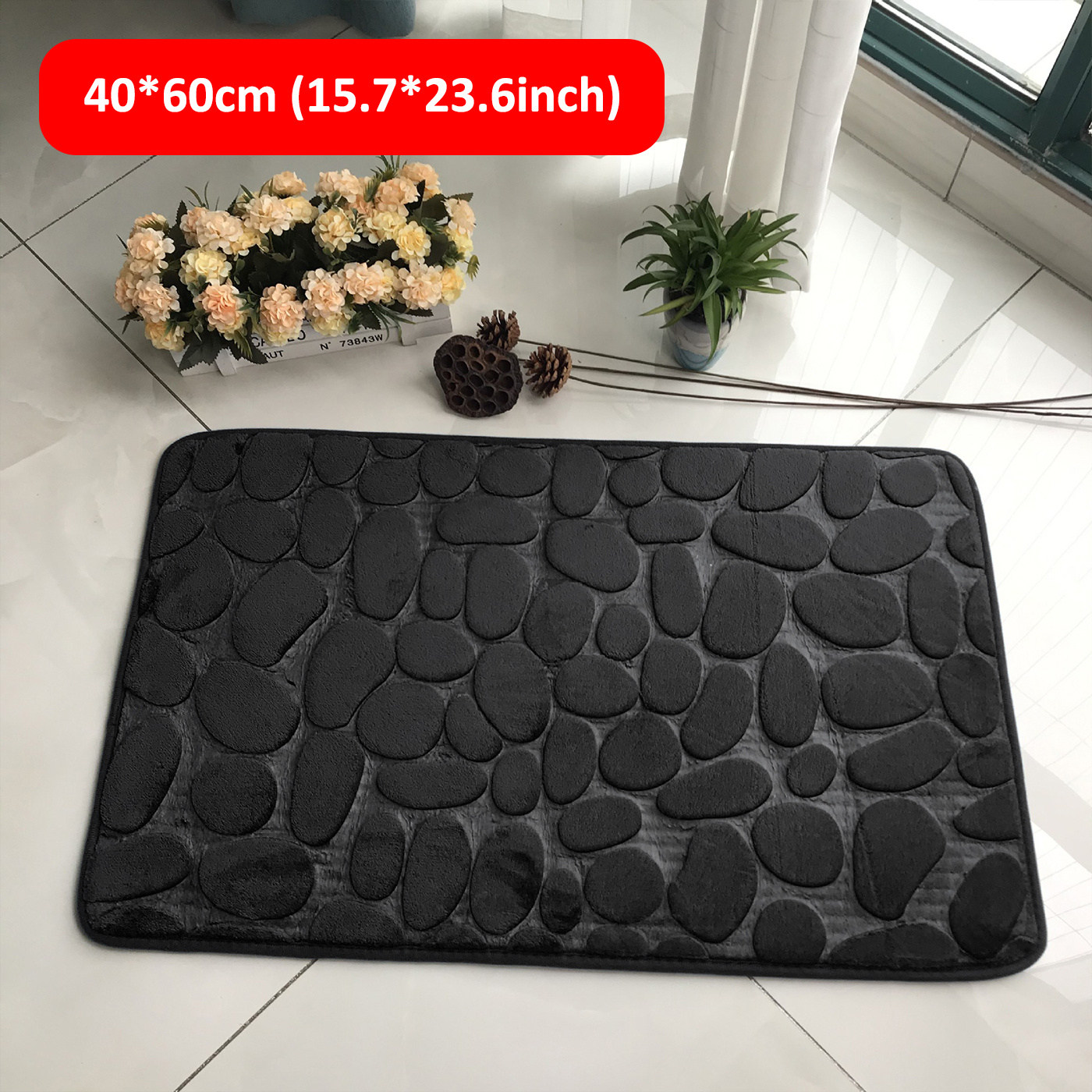 Memory Foam Bath Mat, Cobblestone Coral Fleece Bath Rug, Rapid Water  Absorbent, Non Slip, Washable, Thick, Soft and Comfortable Carpet for Shower  Room 