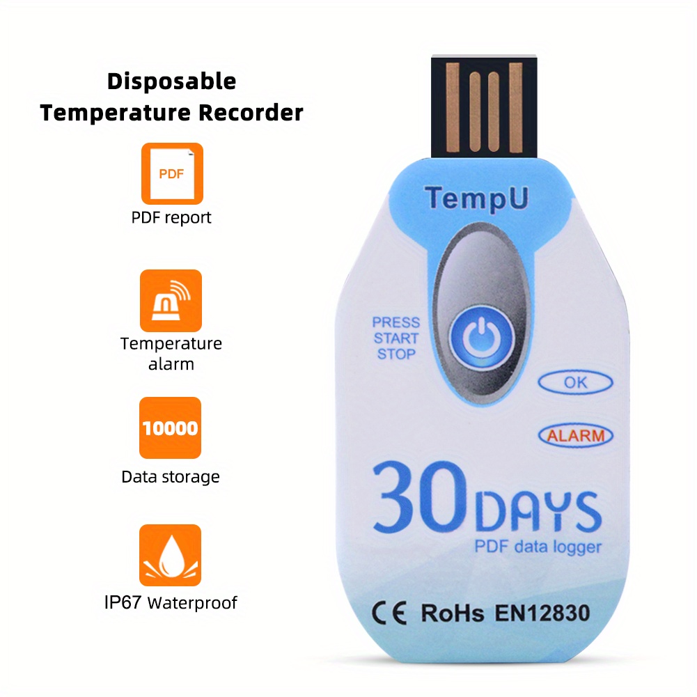 Disposable Temperature Data Logger, USB, Single Use