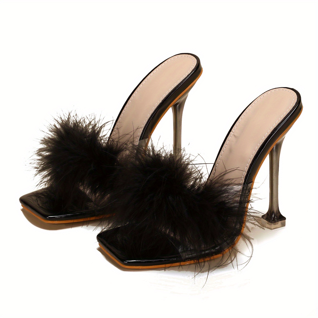  N//B Sandalias de tacón alto para mujer con plumas, sandalias  de tacón alto para mujer, con tiras esponjosas, de piel de aguja fina,  zapatos de vestir de boda, zapatos ultra 