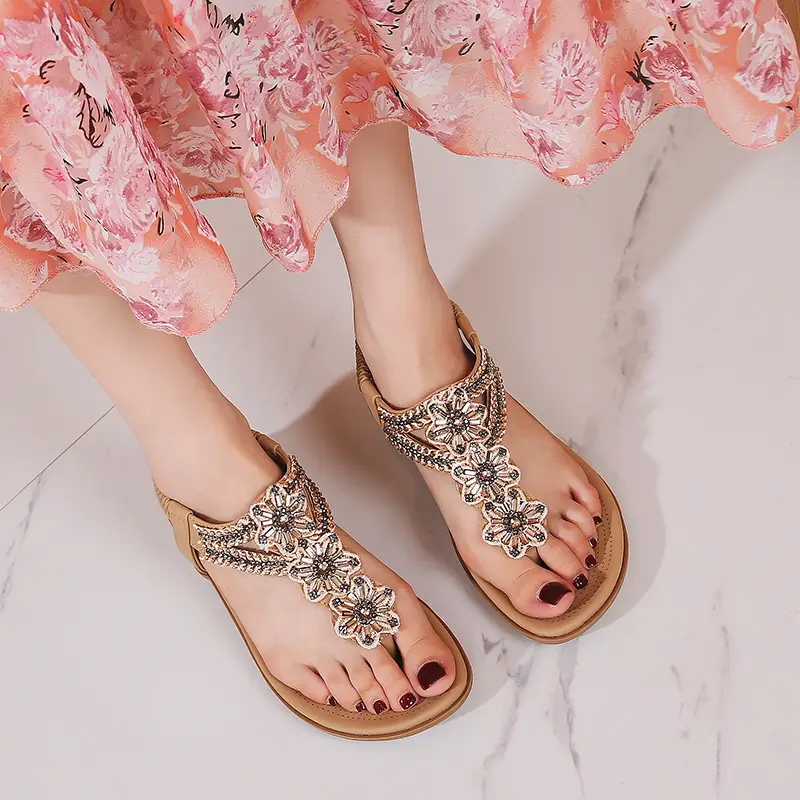 women s flower beads thong sandals boho style open toe details 3