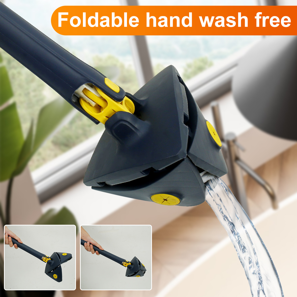 1set cleaning mop 360 rotatable super water absorption triangular mop foldable automatic water squeezing wall cleaning mop with 2 replacement mop cloth for floor wall window cleaning cleaning tools cleaning brush details 2