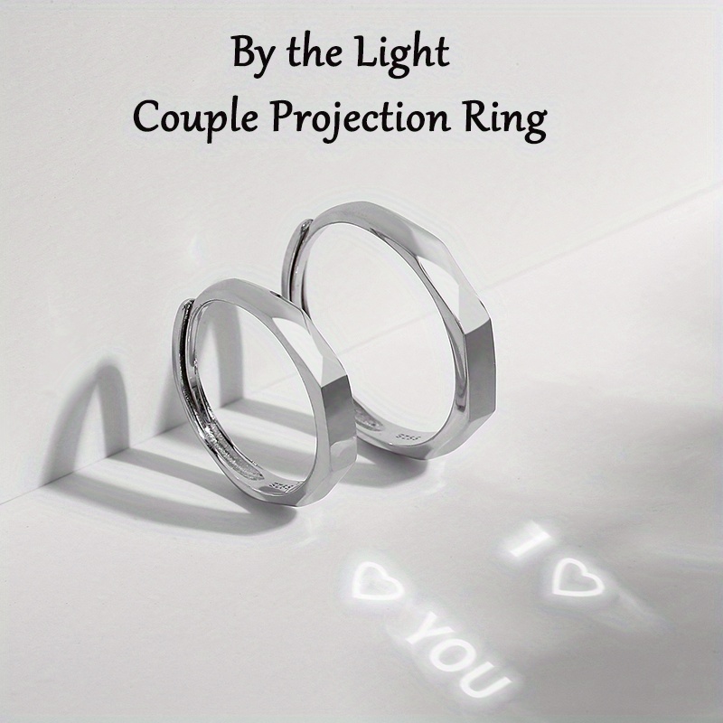 valentines day gift idea   925 sterling silver couple projection rings with white golden plating   optical illusion rings for couples tiktok trendy love projection jewelry for valentines day details 0