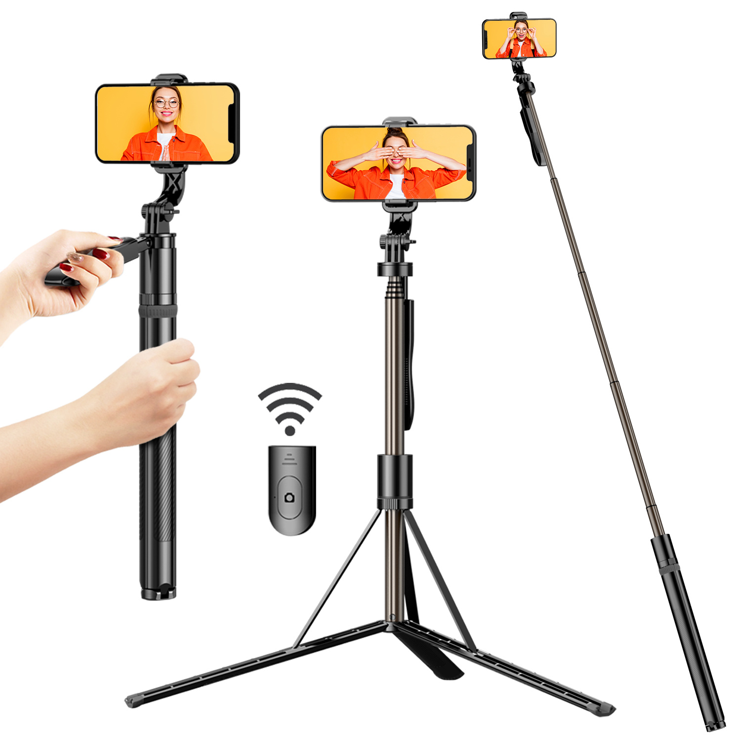 60" Cell Phone Selfie Stick Tripod, Smartphone Tripod Stand Allin1