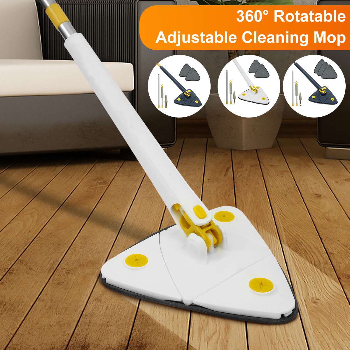 1set cleaning mop 360 rotatable super water absorption triangular mop foldable automatic water squeezing wall cleaning mop with 2 replacement mop cloth for floor wall window cleaning cleaning tools cleaning brush details 0
