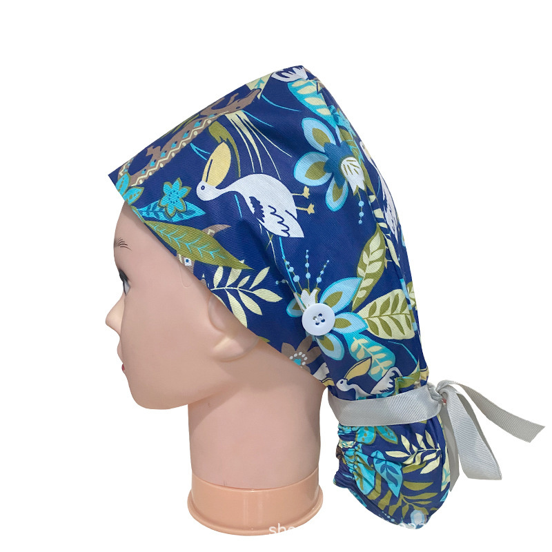 Adjustable Work Hat Paisley Print Nurse Hat With Button Elastic Scrub Cap