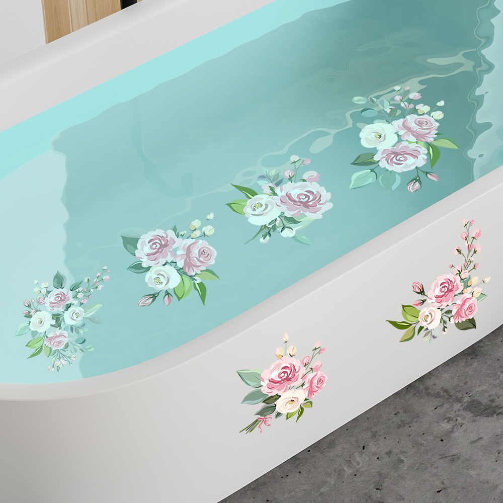 6pcs Non-slip Flower Bathtub Appliques - Beautiful Bathroom Decal For Safe And Stylish Bathing Experience