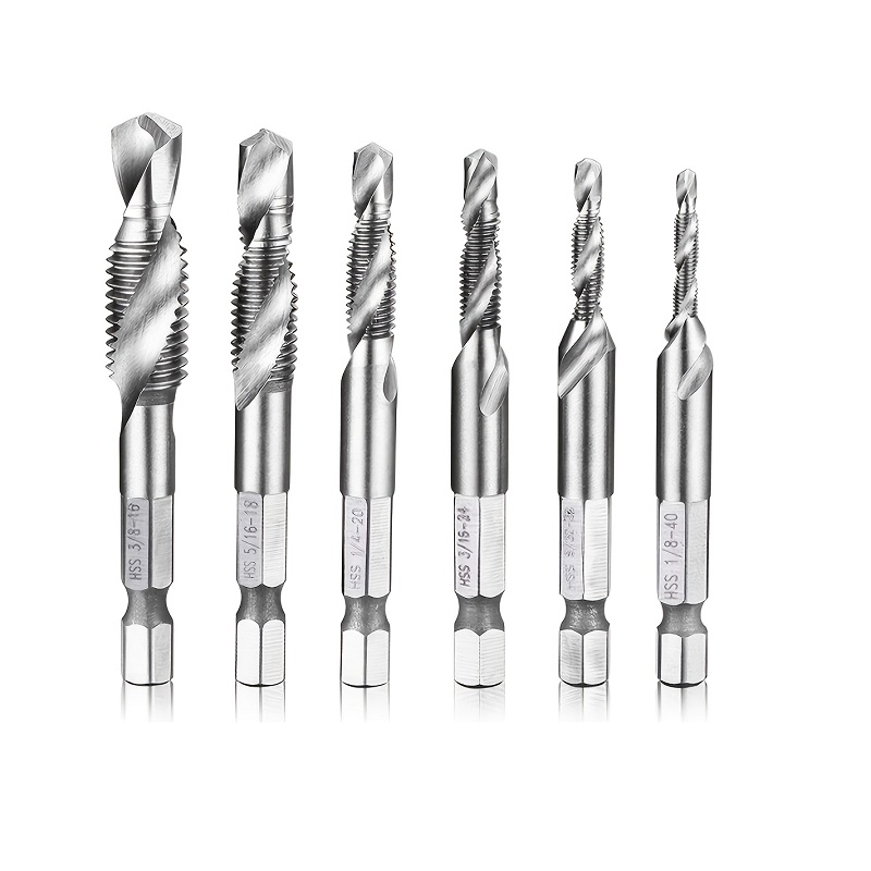 6pcs 1 / 8 3 / 8 Inch HSS Combination Drill Tap Bit Set 1 / 4 Inch Hex Shank Deb