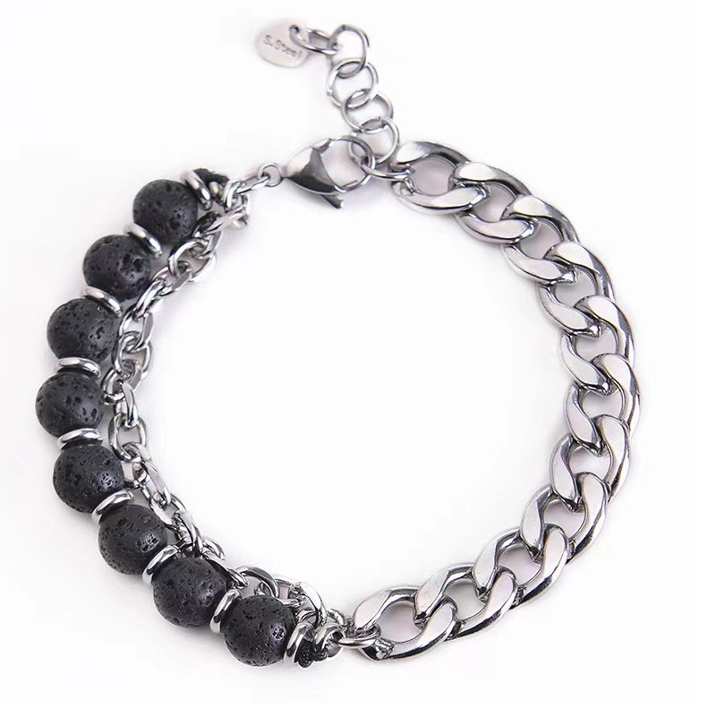 Men's Map Stone & Tiger Eye Stone Bracelet Set
