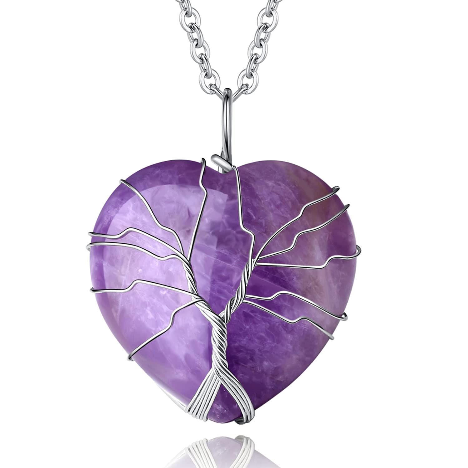 Collana donna con ciondolo in vera ametista e albero della vita wire pietra  dura naturale chakra cristalloterapia