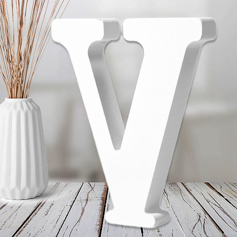 White Wood Letters 4 Inch, Wood Letters for DIY Party Projects (V