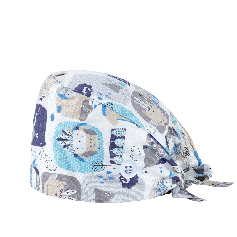 Light Cartoon Print Nurse Hat Adjustable Scrub Cap