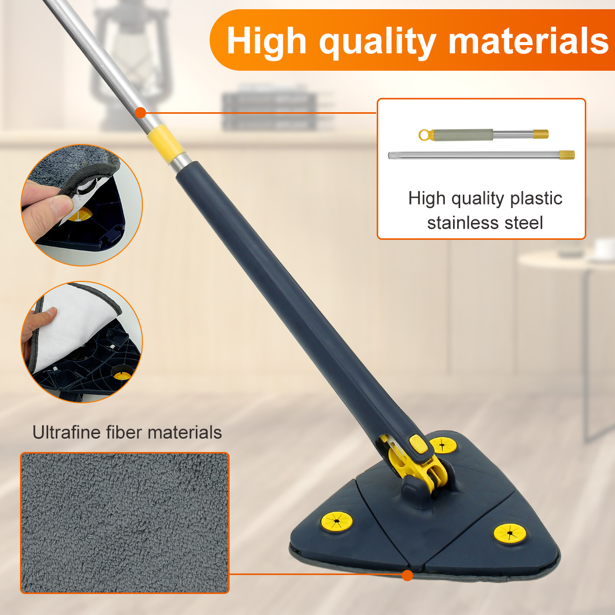 1set cleaning mop 360 rotatable super water absorption triangular mop foldable automatic water squeezing wall cleaning mop with 2 replacement mop cloth for floor wall window cleaning cleaning tools cleaning brush details 1