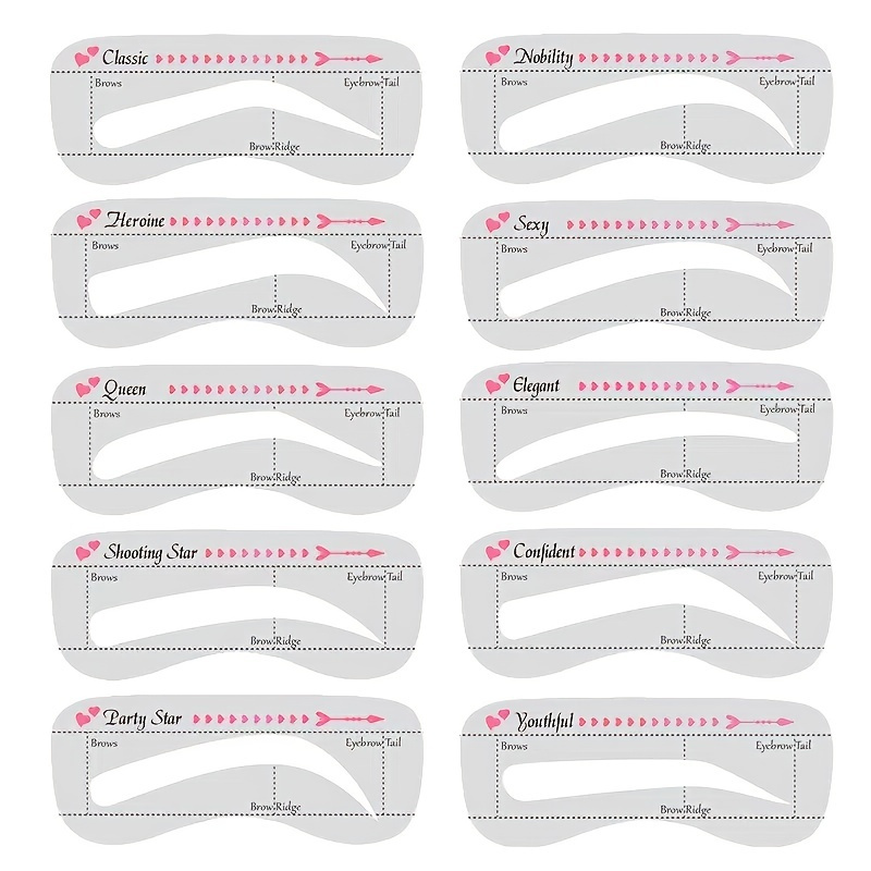 

10 Pcs Precisely Position Eyebrow Stencils, Attach Tightly 1 Step Eyebrow Template Kit, Professional Portable Eyebrow Shaping Stencils