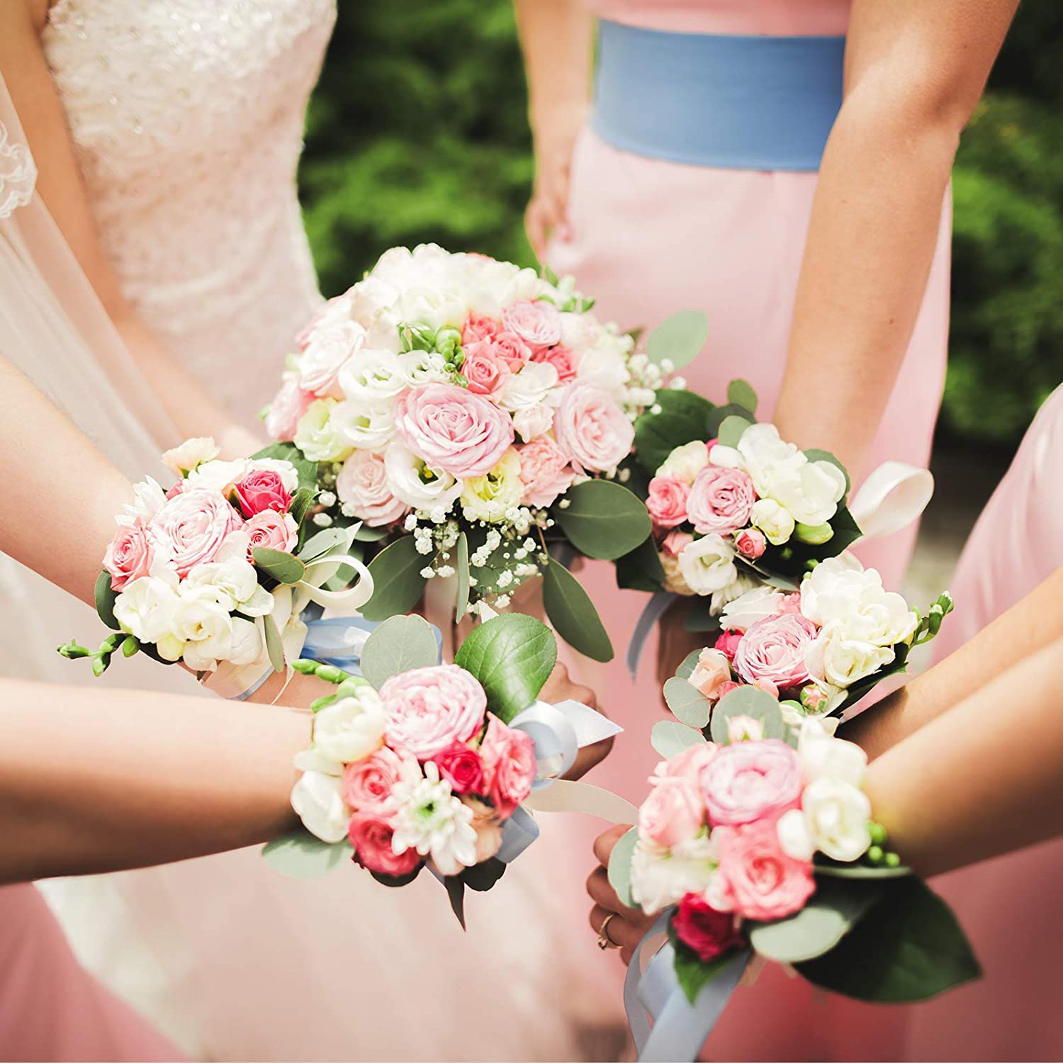 Yumikoo Rose Flower Wrist Corsage Bracelets - Prom Wedding Handmade Pearl  Corsage for Women