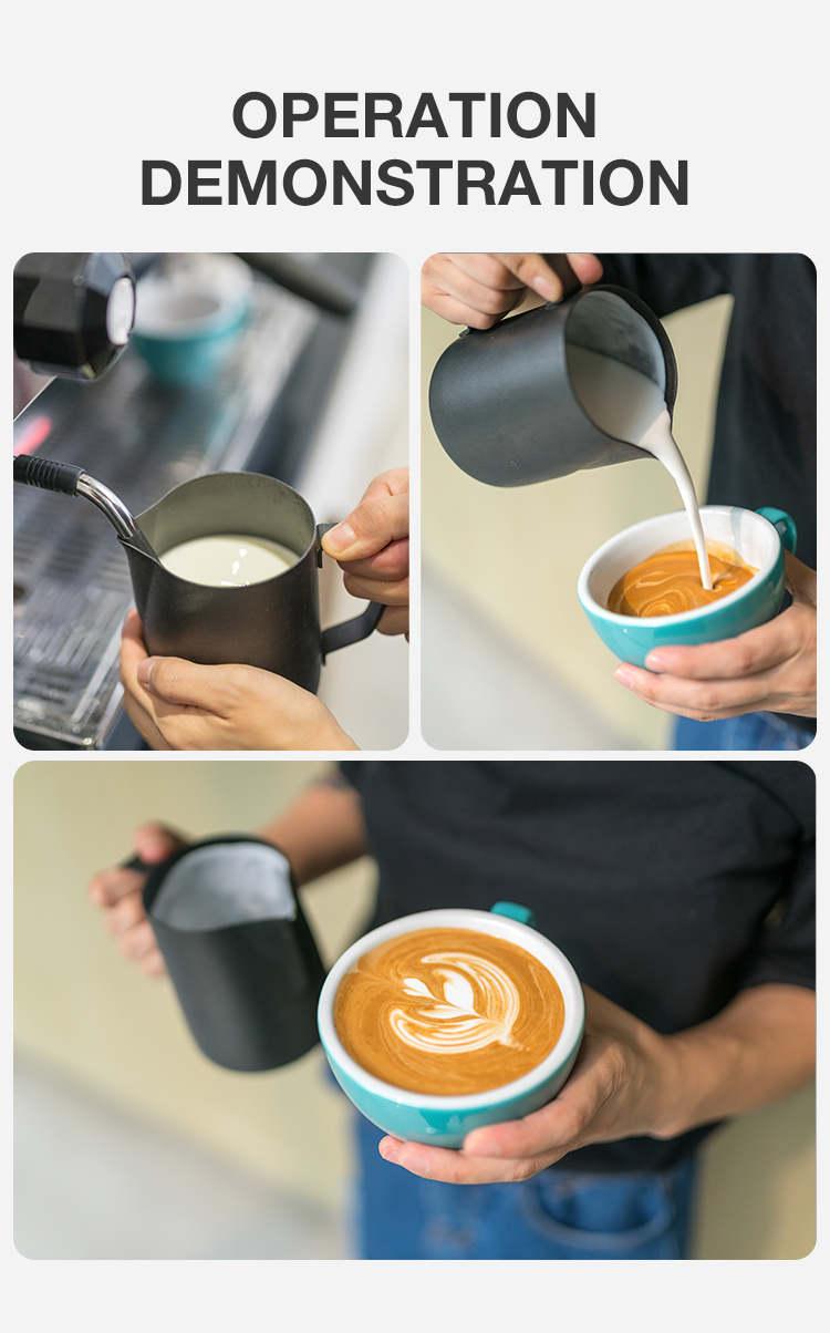 Pichet de mousse de lait 304 Cruches de lait en acier inoxydable Pichets  moussants de café Latte Art Jug pour faire du café600ml