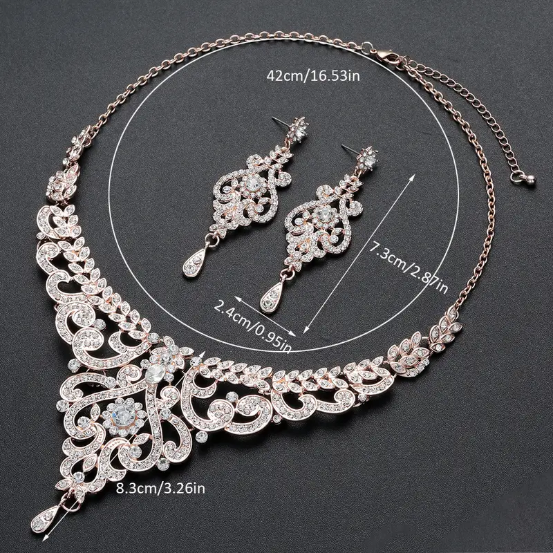 Inlaid Shiny Rhinestone Wedding Jewelry Set With Pendant - Temu Australia