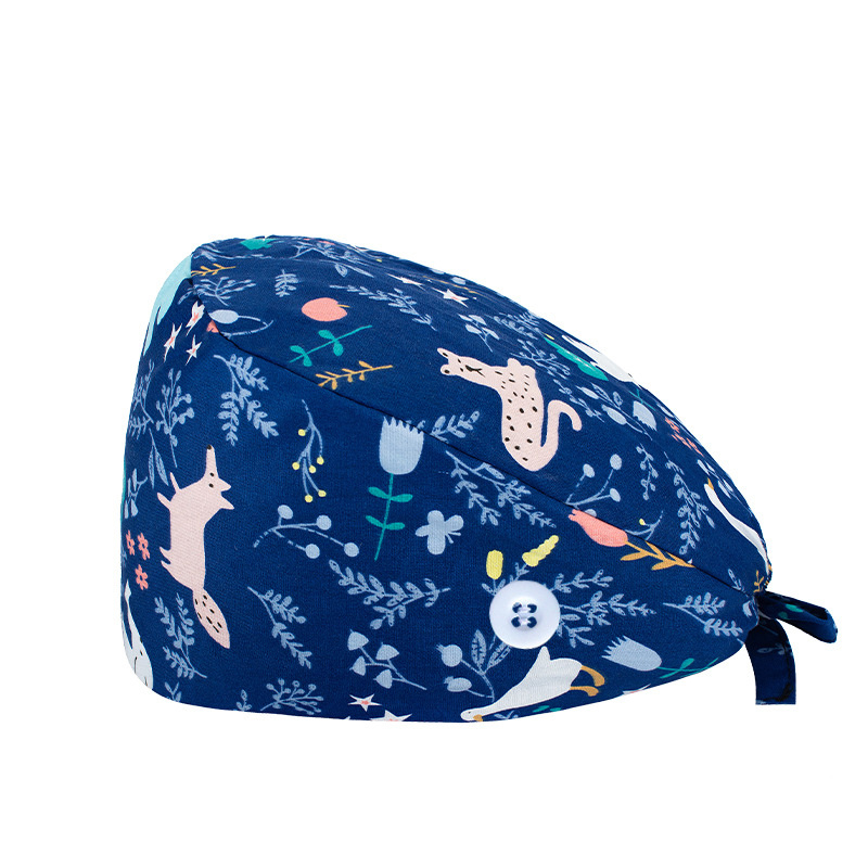 Floral Leopard Print Work Cap Vintage Cartoon Scrub Cap