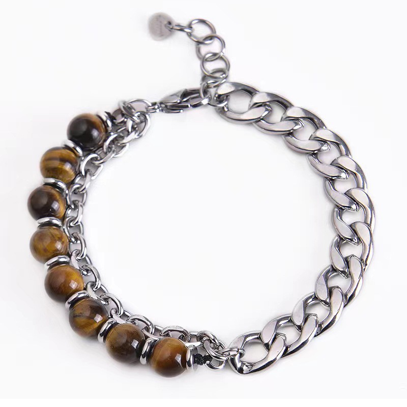 Men's Map Stone & Tiger Eye Stone Bracelet Set