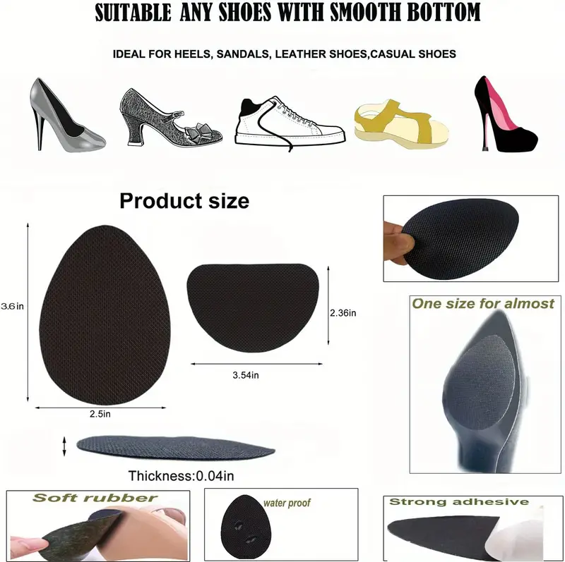 4 pairs of non slip shoe pads protect your high heels soles with adhesive grips details 1