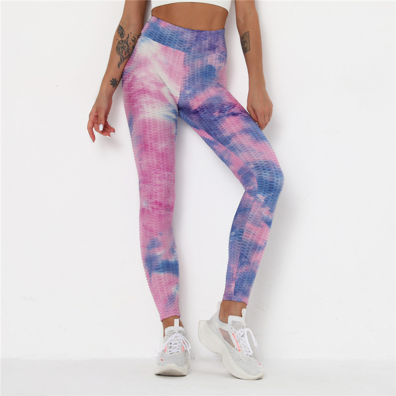 Purple Tie Dye Textured Leggings High Waisted Yoga Pants 