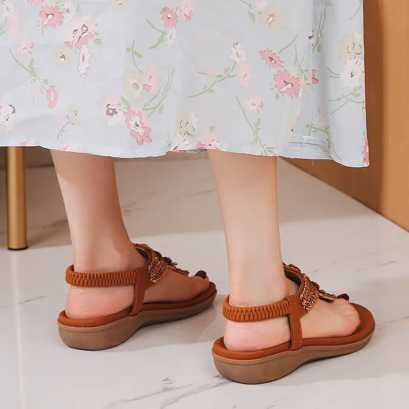 women s flower beads thong sandals boho style open toe details 9