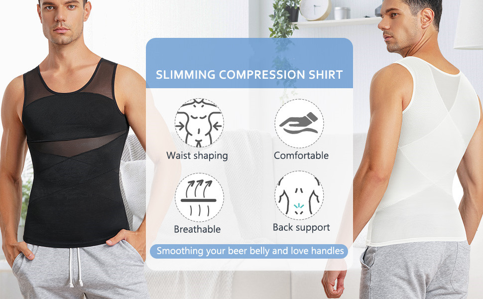Mens Compression Shirt Slimming Body Shaper Vest Sleeveless Waist