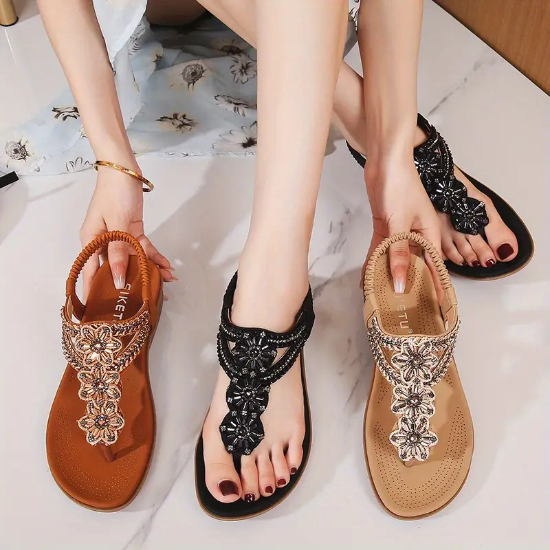 women s flower beads thong sandals boho style open toe details 1