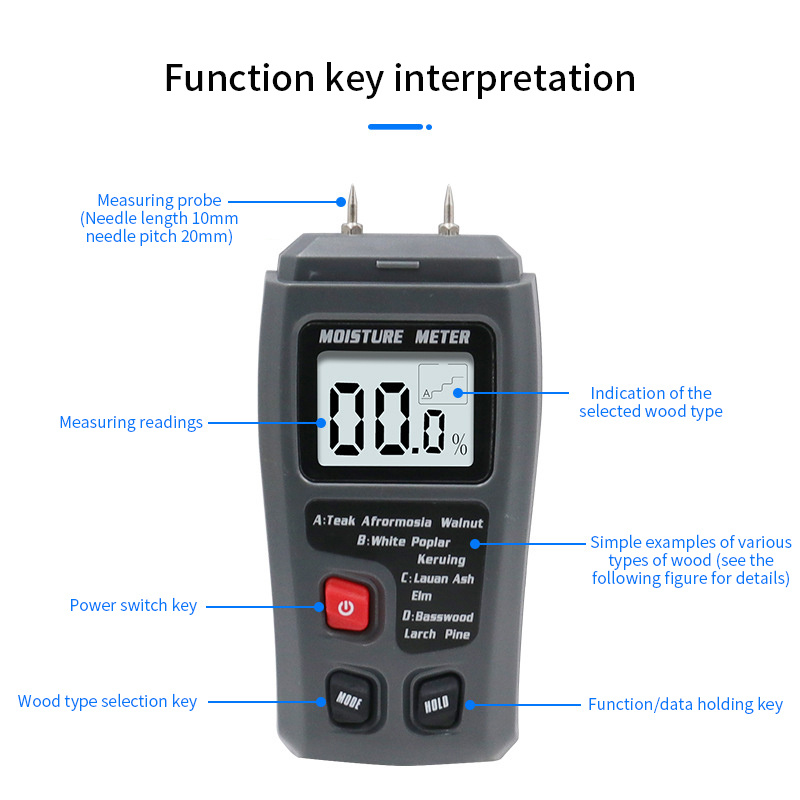 LCD 0-99.9% 2Pins Wood Industry Digital Moisture Meter Humidity Tester  Timber nq8