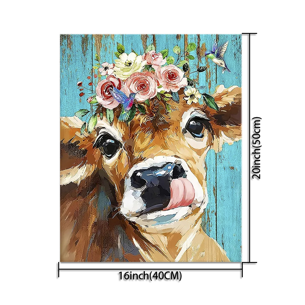 Diy Acrylic Painting Kit Flower And Cow Oil Painting By - Temu