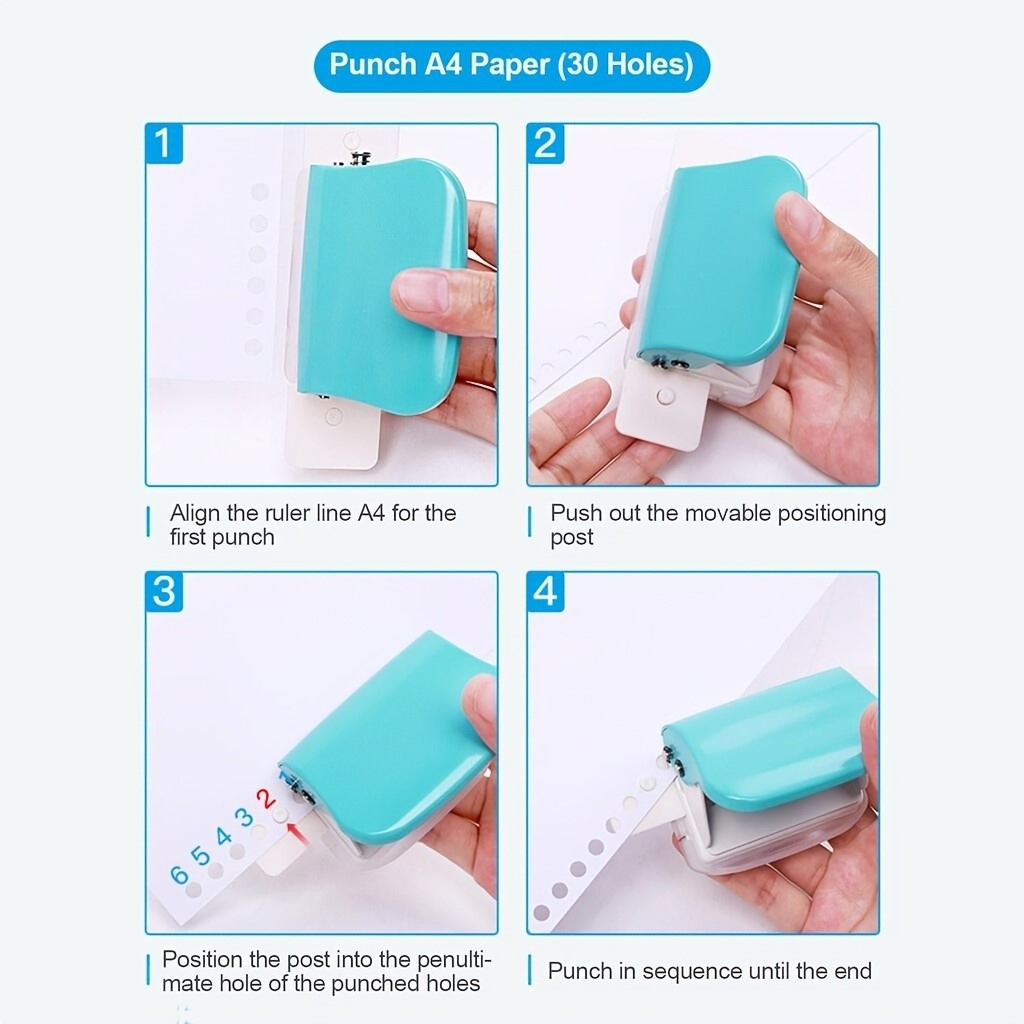 Mushroom Hole Puncher Paper Card Photo Binding Hole Punch Machine, 6 Sheets  of A4 Paper, Positioning Punching Ruler, Replaceable Cutter Head, Turn Any
