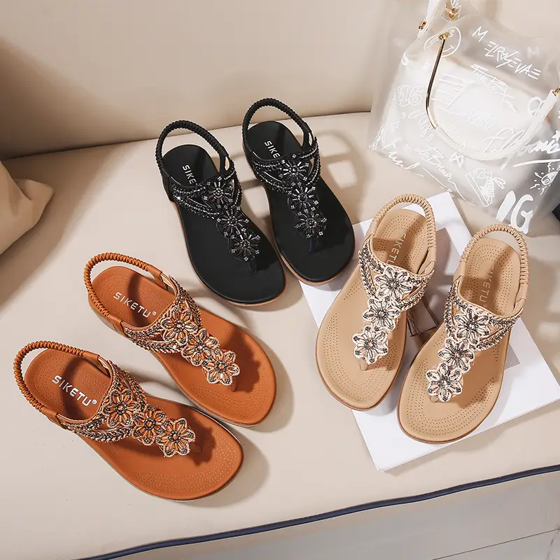 women s flower beads thong sandals boho style open toe details 13
