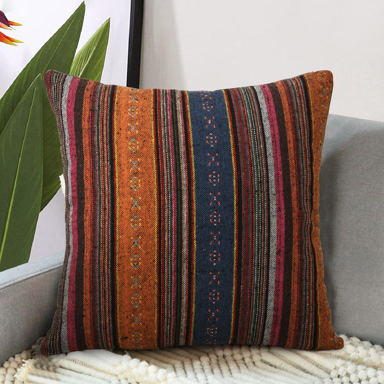 Bohemian Retro Stripe Throw Pillow Covers Double sided Temu