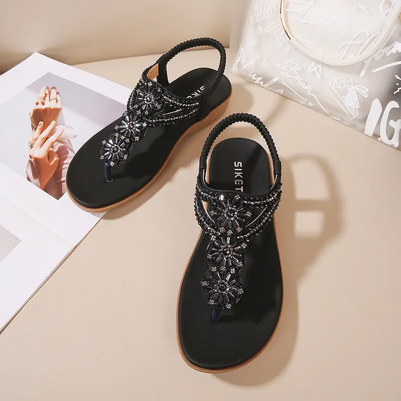women s flower beads thong sandals boho style open toe details 10
