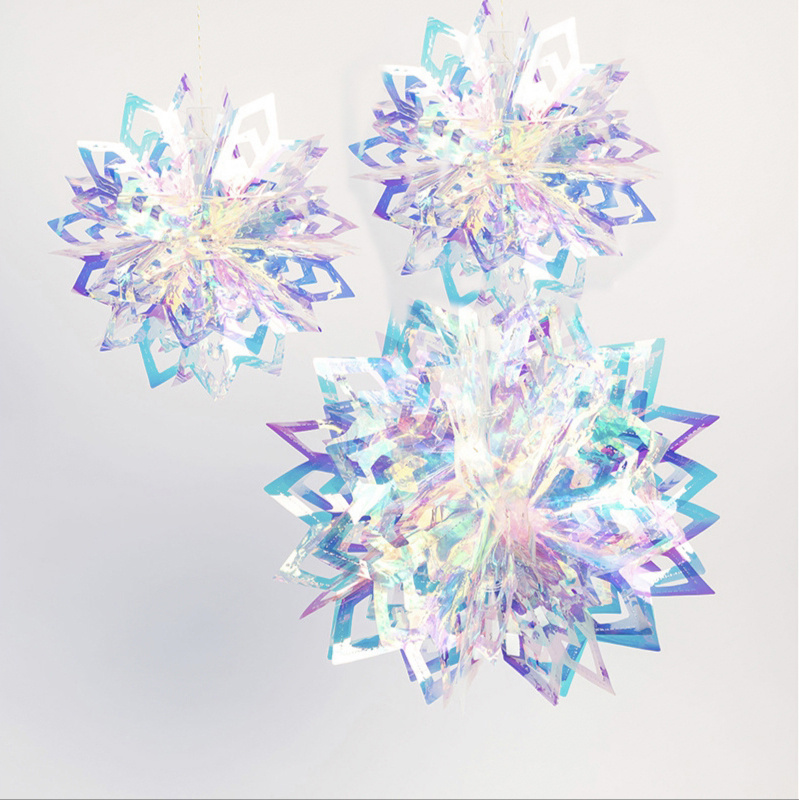 16 Iridescent Snowflake Star Ceiling Decorations - 3 Pc.
