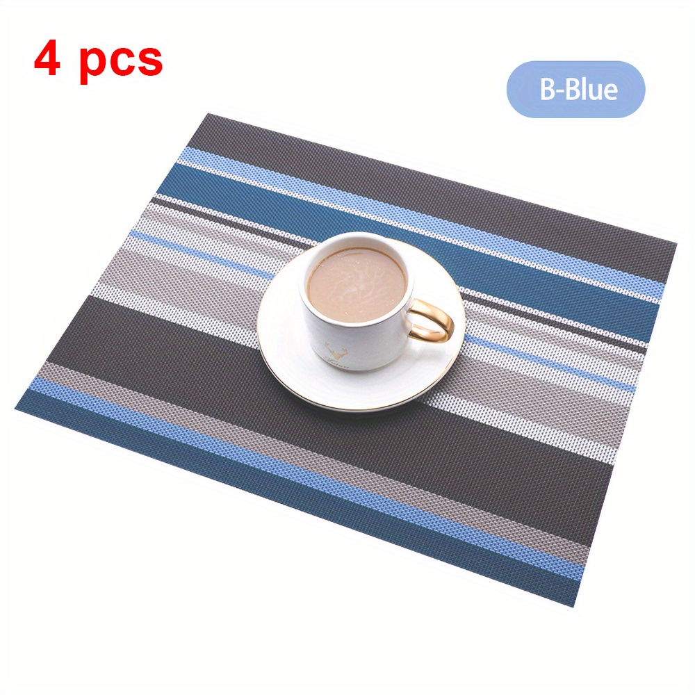 Set of 4 Woven Vinyl Stripes Placemats - Washable & Reusable