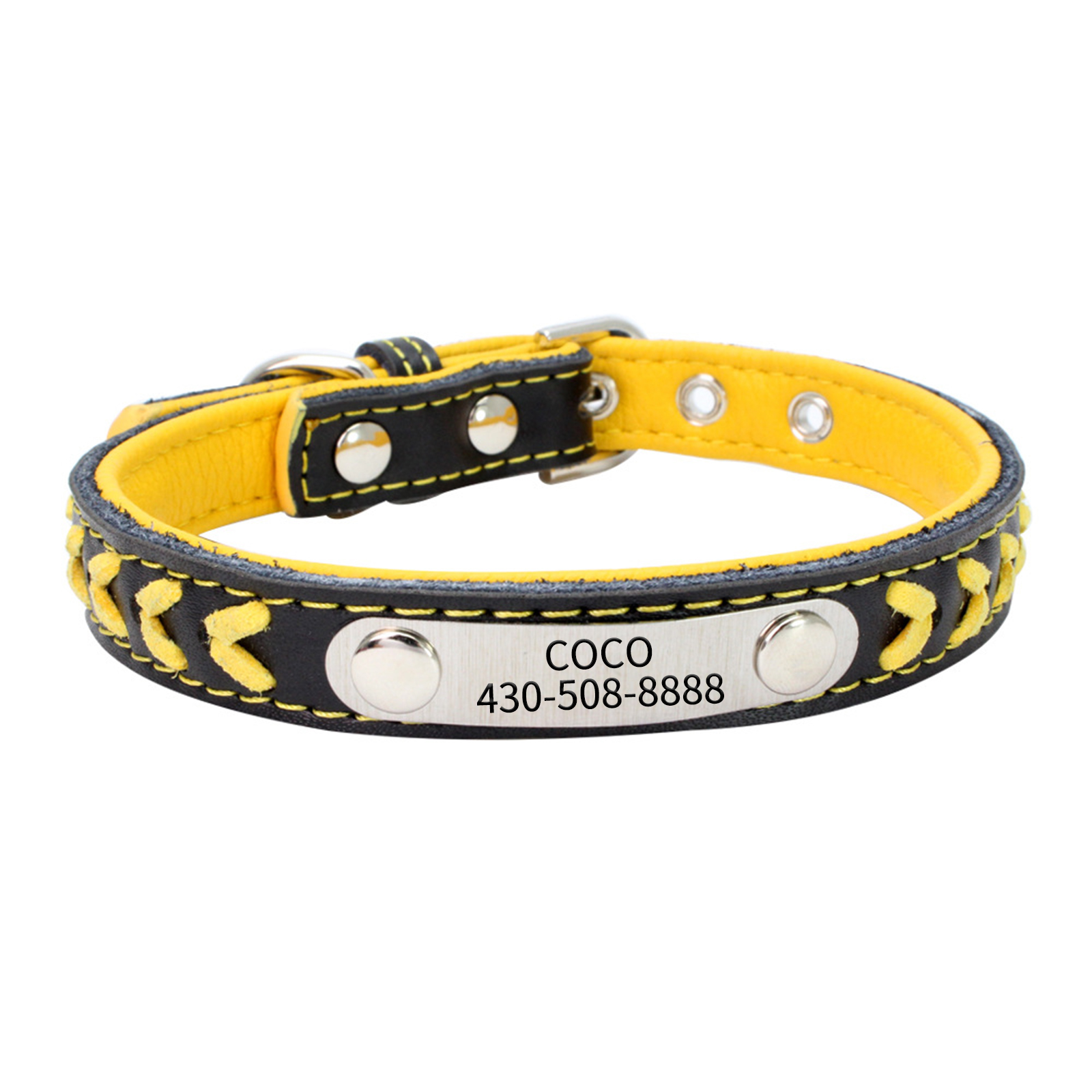 Bright yellow dog store collar