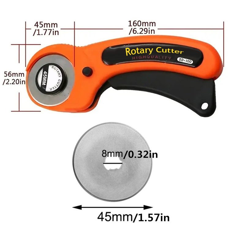 45mm Round Rotary Cutter with 5PCS Rotary Cutter Blades Safety Lock Sewing  Rotary Cutter Craft Cutting Quilting Scrapbooking Tool for Fabric Paper  Cloth Leather