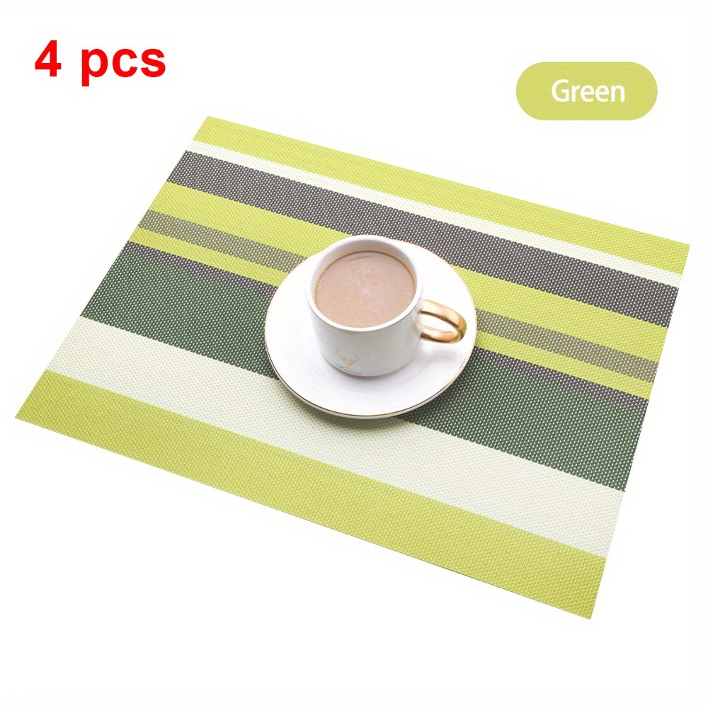 Set of 4 Woven Vinyl Stripes Placemats - Washable & Reusable