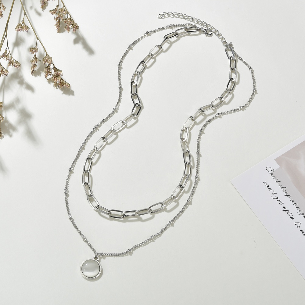 Yuvanta Beautiful White & Silver Multilayer Chain Necklace Metal
