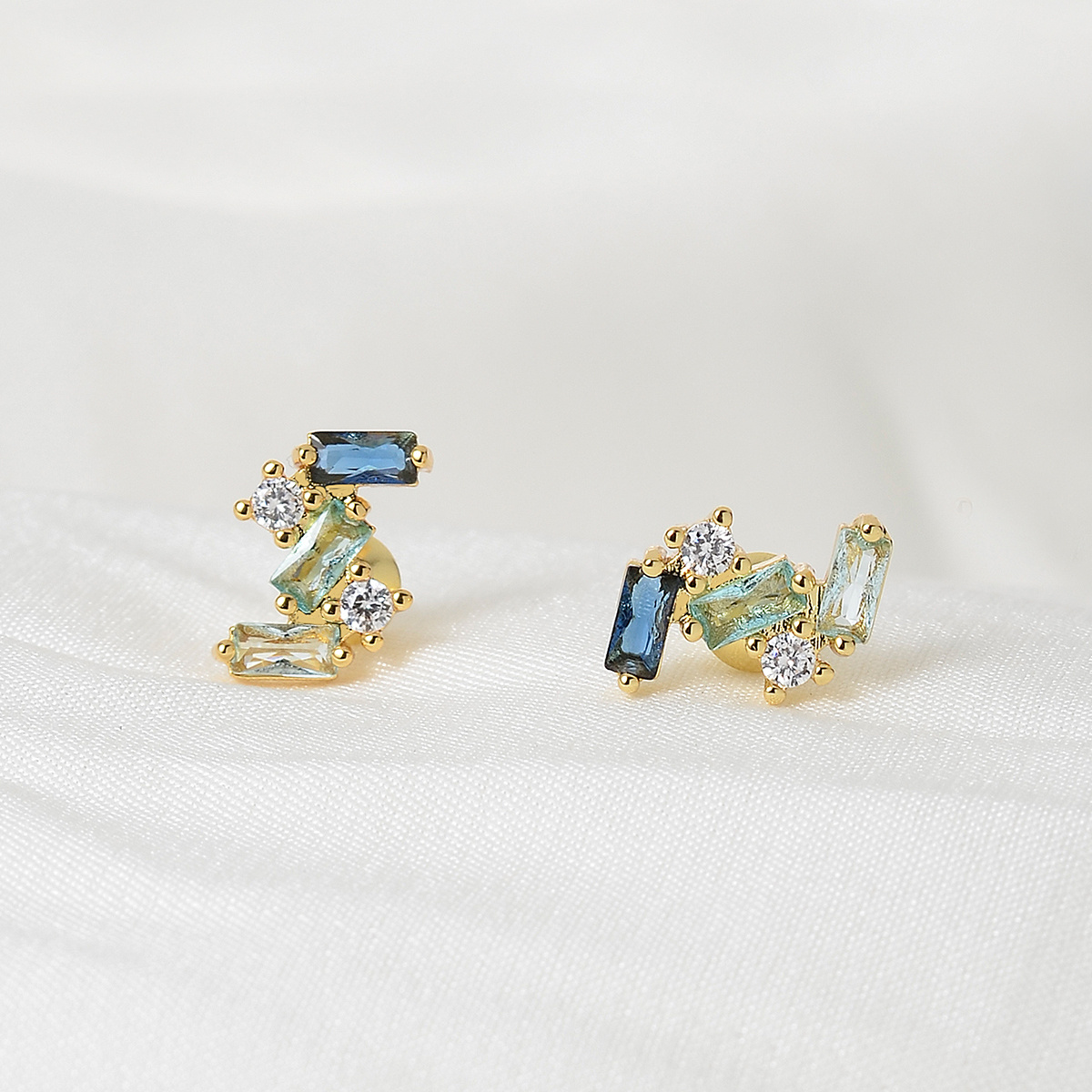 Unique Blue Zirconia Stud Earrings Elegant Jewelry For Women