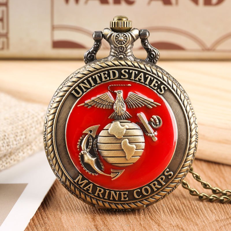 1pc united state marine corps necklace quartz pocket watch fashion pendant chain military watch gifts vintage pendant details 0