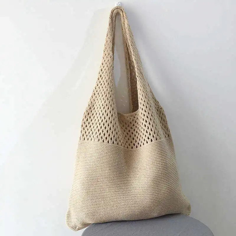 Simple Shoulder Bag Women's Bag Children's Bag Hollow Crochet Woven Handbag Straw Woven Bag Summer Seaside