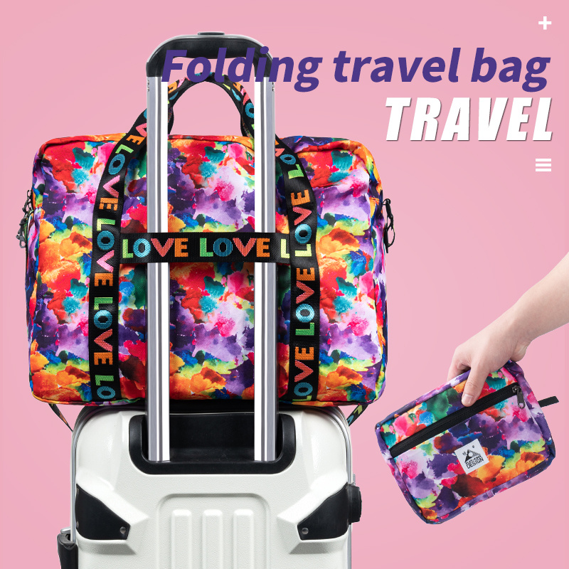 Folding Expandable Travel Duffel Bag Allover Print Love Temu