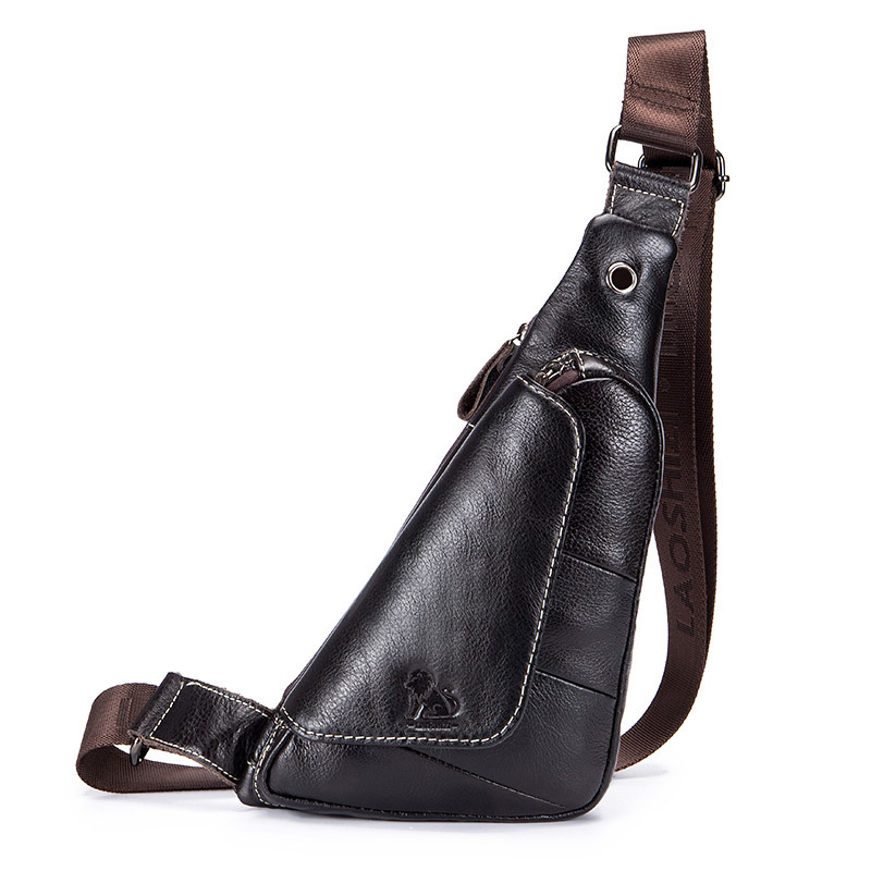 Men Bag Genuine Leather Triangle Chest Bag Brand Shoulder Bag