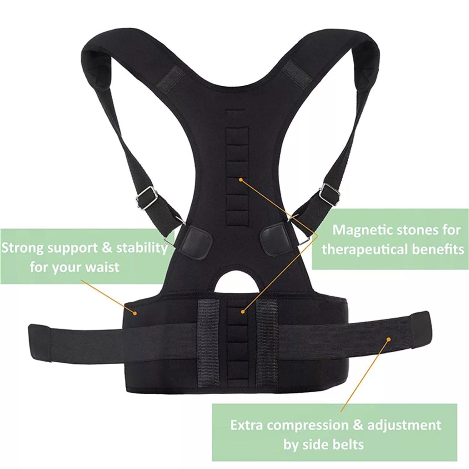 Buy JUSTIFIT Premium Magnetic Back Brace Posture Corrector Belt with Metal  support Therapy Shoulder for Lower and Upper Back Pain Relief. Back Support  for Man & Woman (Free Size) Black Online at