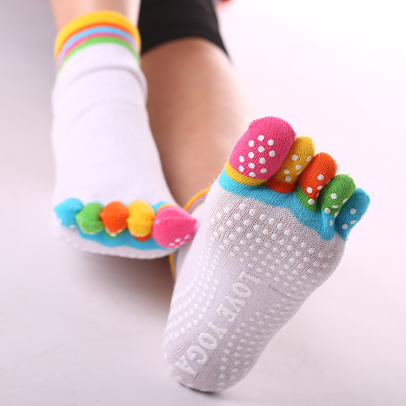 DH 5-Toe Rainbow Grip Socks for Yoga Pilates Barre Dance Non Slip