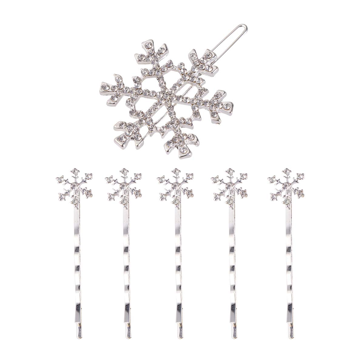 Boderier 10 Pack Snowflake Hair Clips Winter Christmas Rhinestone Snowflake Hairpin Hair Barrette Accessories Silver