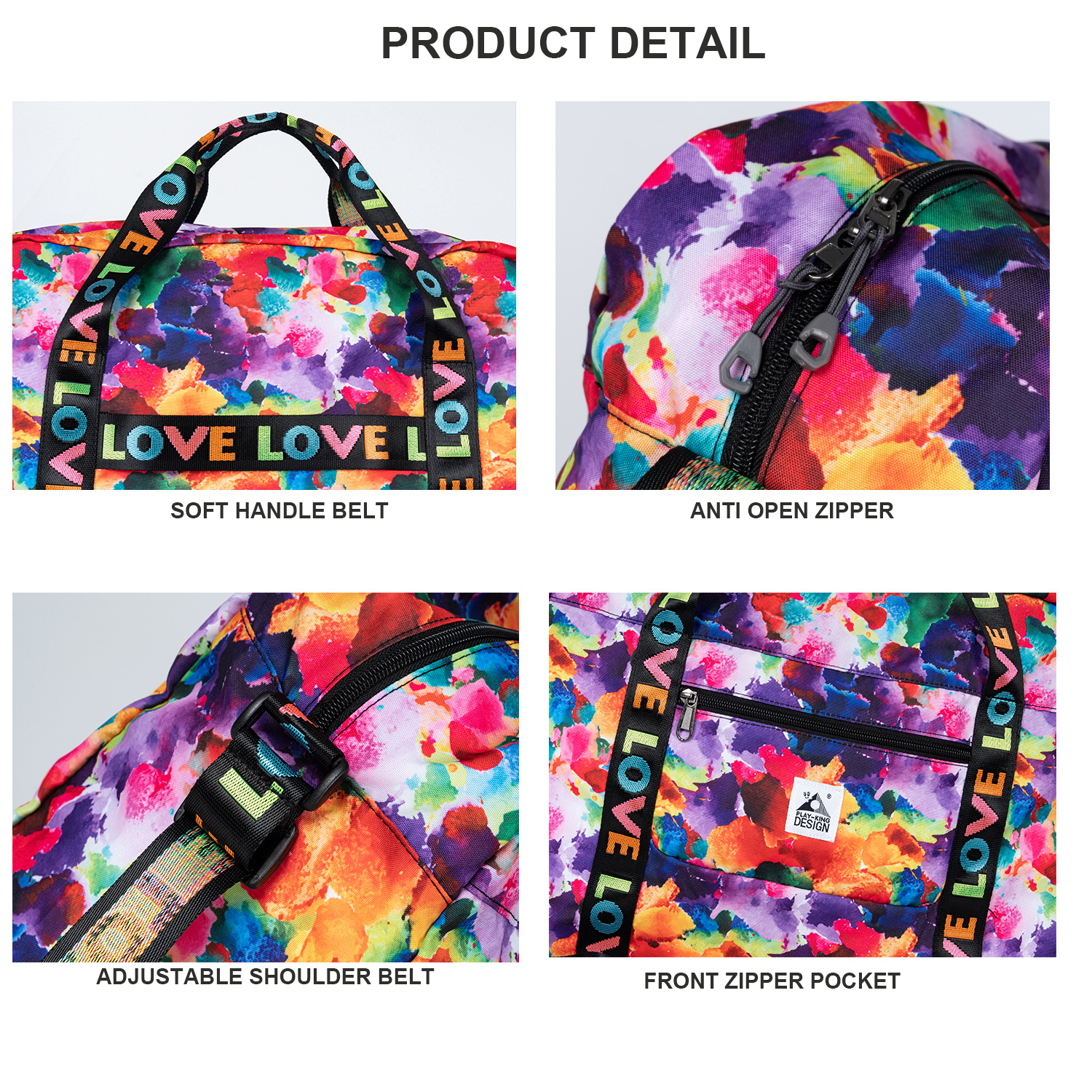 Folding Expandable Travel Duffel Bag Allover Print Love Temu