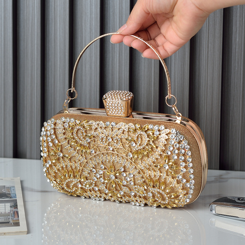 Rhinestone Flower Evening Bag, Fashion Box Handbag, Women's Clutch
